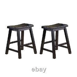 Black Finish 18-inch Height Saddle Seat Stools Set of 2pc Solid Wood Casual