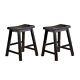 Black Finish 18-inch Height Saddle Seat Stools Set Of 2pc Solid Wood Casual