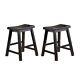 Black Finish 18-inch Height Saddle Seat Stools Set Of 2pc Solid Wood Casual Dini