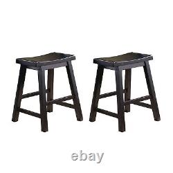 Black Finish 18-inch Height Saddle Seat Stools Set of 2pc Solid Wood Casual Dini