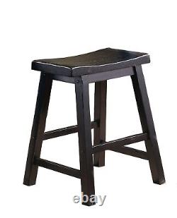 Black Finish 18-inch Height Saddle Seat Stools Set of 2pc Solid Wood Casual Dini