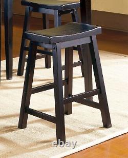Black Finish 18-inch Height Saddle Seat Stools Set of 2pc Solid Wood Casual Dini