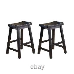 Black Finish 24-inch Counter Height Stools Set of 2pc Saddle Seat Solid Wood