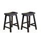 Black Finish 24-inch Counter Height Stools Set Of 2pc Saddle Seat Solid Wood