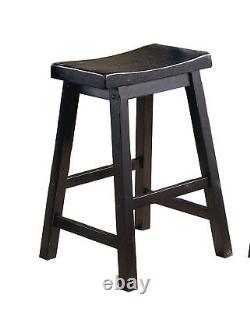 Black Finish 24-inch Counter Height Stools Set of 2pc Saddle Seat Solid Wood