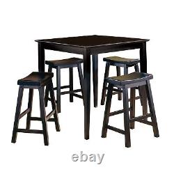 Black Finish 24-inch Counter Height Stools Set of 2pc Saddle Seat Solid Wood