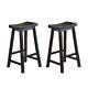 Black Finish 29-inch Bar Height Stools Set Of 2pc Saddle Seat Solid Wood Casual