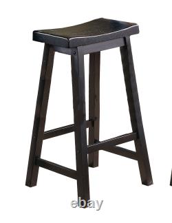 Black Finish 29-inch Bar Height Stools Set of 2pc Saddle Seat Solid Wood Casual