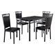 Black Finish 5x Dinette Set Faux Marble Top Table & 4x Side Chairs Faux Leather