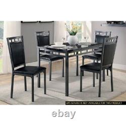 Black Finish 5X Dinette Set Faux Marble Top Table & 4x Side Chairs Faux Leather