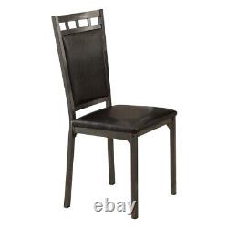 Black Finish 5X Dinette Set Faux Marble Top Table & 4x Side Chairs Faux Leather