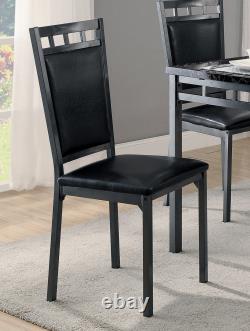 Black Finish 5pc Dinette Set Faux Marble Top Table and 4x Side Chairs Leather