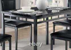Black Finish 5pc Dinette Set Faux Marble Top Table and 4x Side Chairs Leather