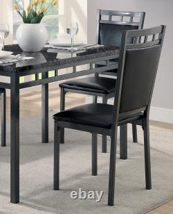 Black Finish 5pc Dinette Set Faux Marble Top Table and 4x Side Chairs Leather