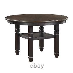Black Finish 5pc Dining Set Table Base w Built-in Shelf and Fabric Upholstered
