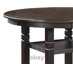 Black Finish 5pc Dining Set Table Base w Built-in Shelf and Fabric Upholstered