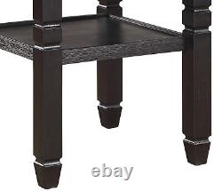 Black Finish 5pc Dining Set Table Base w Built-in Shelf and Fabric Upholstered