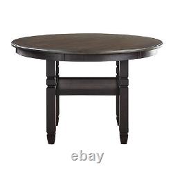 Black Finish 5pc Dining Set Table Base w Built-in Shelf and Fabric Upholstered