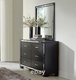 Black Finish Bedroom Set 4pc King LED Bed Nightstand Dresser Mirror Modern Home