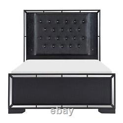 Black Finish Bedroom Set 4pc King LED Bed Nightstand Dresser Mirror Modern Home