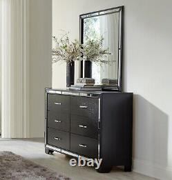 Black Finish Bedroom Set 5pc King LED Bed Nightstand Dresser Mirror Modern Home
