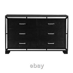 Black Finish Bedroom Set 5pc King LED Bed Nightstand Dresser Mirror Modern Home