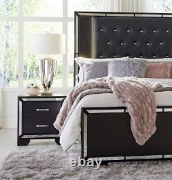 Black Finish Bedroom Set 5pc Queen LED Bed Nightstand Dresser Mirror Modern Home