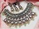 Black Finish Bollywood Style Kundan Cz Choker Necklace Earrings Jewelry Set