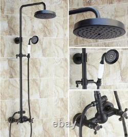 Black Finish Brass Bathroom Faucet Set Rainfall/Handheld Shower Taps Kit 2rs415