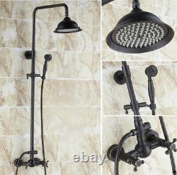 Black Finish Brass Bathroom Rainfall Shower Faucet Set Handheld Taps Kit 2rs412