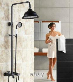 Black Finish Brass Wall Rain Bathroom Rainfall Shower Set Tub Mixer Tap 2rs348