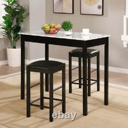 Black Finish Counter Height Dinette Set With Engineered Marble Top 3 Piece