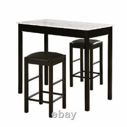 Black Finish Counter Height Dinette Set With Engineered Marble Top 3 Piece