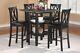 Black Finish Counter Height Dining Table W Shelves 4x Upholstered Chairs 5pc Set
