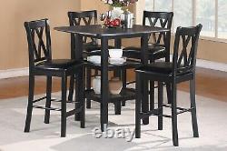 Black Finish Counter Height Dining Table w Shelves 4x Upholstered Chairs 5pc Set