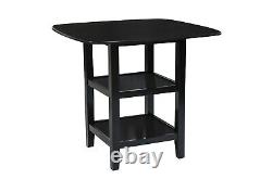 Black Finish Counter Height Dining Table w Shelves 4x Upholstered Chairs 5pc Set