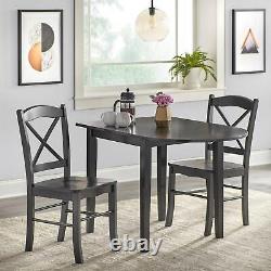 Black Finish Country Cottage Style Drop Leaf 3-Piece Dining Set Table and Chairs