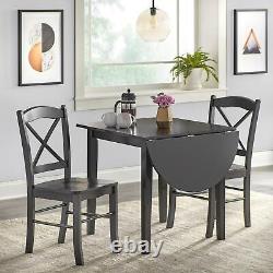 Black Finish Country Cottage Style Drop Leaf 3-Piece Dining Set Table and Chairs