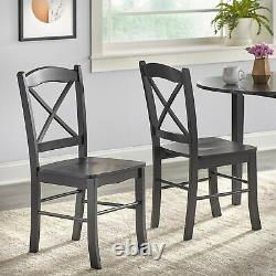 Black Finish Country Cottage Style Drop Leaf 3-Piece Dining Set Table and Chairs