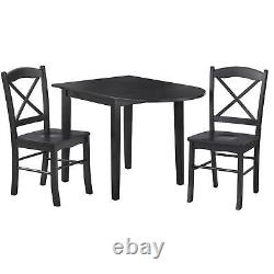 Black Finish Country Cottage Style Drop Leaf 3-Piece Dining Set Table and Chairs