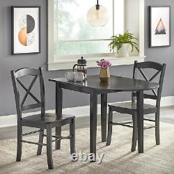 Black Finish Country Cottage Style Drop Leaf 3-Piece Dining Set Table and Chairs