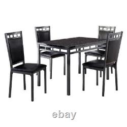 Black Finish Dinette 5Pc Set Counter Height Dining Table Upholstered High Chairs