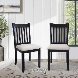 Black Finish Set of 2 Wooden Dining Room Chairs with Cushion Seats