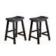 Black Finish Solid Wood Stools 2pc Set Casual Dining 24-inch Height Saddle Seat