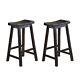 Black Finish Solid Wood Stools 2pc Set Casual Dining 29-inch Height Saddle Seat