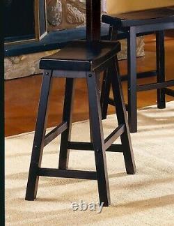 Black Finish Solid Wood Stools 2pc Set Casual Dining 29-inch Height Saddle Seat