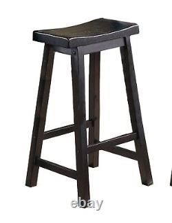 Black Finish Solid Wood Stools 2pc Set Casual Dining 29-inch Height Saddle Seat