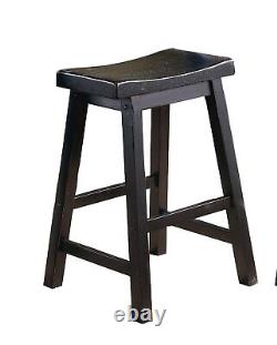 Black Finish Solid Wood Stools 4pc Set Casual Dining 24-inch Height Saddle Seat