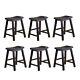 Black Finish Solid Wood Stools 6pc Set Casual Dining 18-inch Height Saddle Seat