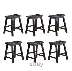 Black Finish Solid Wood Stools 6pc Set Casual Dining 18-inch Height Saddle Seat